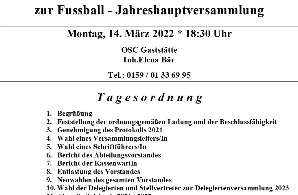 Fußball Jahreshauptversammlung 2022